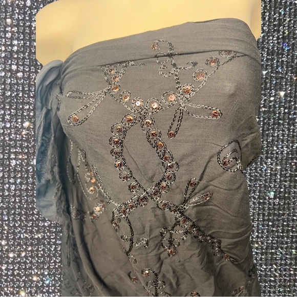 Beach coverup dress skirt scarf brown sequins sparkly fringe boho vintage y2k - Picture 2 of 5